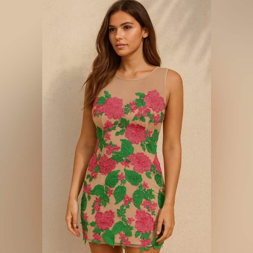 BASIX Black Label Pink/Green/Nude Mini Dress size 0/small/x-small